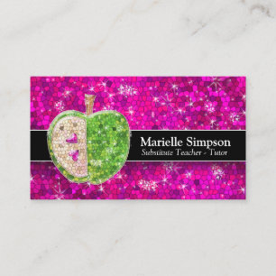 Hot Pink Glitter Apple Substitueert leraar Tutor Visitekaartje