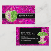 Hot Pink Glitter Apple Substitueert leraar Tutor Visitekaartje (Voorkant / Achterkant)