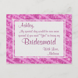 Hot Pink Glitter - Ben je mijn Bridesmaid? Uitnodiging Briefkaart