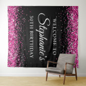 Hot Pink Glitter Black 30th Birthday Welcome Wandkleed (In Situ (horizontaal))