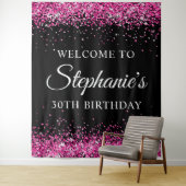 Hot Pink Glitter Black 30th Birthday Welcome Wandkleed (In situ)