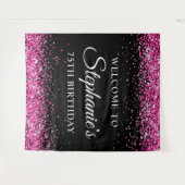 Hot Pink Glitter Black 75th Birthday Welcome Wandkleed (Voorkant (horizontaal))