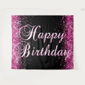 Hot Pink Glitter Black Happy Birthday Calligraphy Wandkleed (Voorkant (horizontaal))