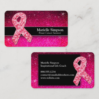 Hot Pink Glitter Breast Cancer Survivor Coach BRCA Visitekaartje
