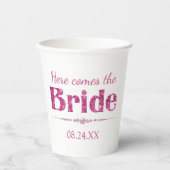 Hot Pink Glitter bruid en diamanten Papieren Bekers (Voorkant)