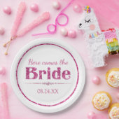 Hot Pink Glitter bruid en diamanten Papieren Bordje (Feest)