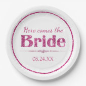 Hot Pink Glitter bruid en diamanten Papieren Bordje (Voorkant)