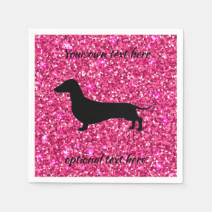 Hot Pink Glitter Dachshund Paper Napkins Servet