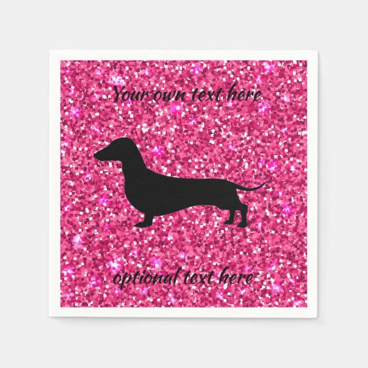 Hot Pink Glitter Dachshund Paper Napkins Servet (Voorkant)