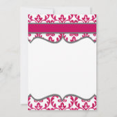 Hot Pink Glitter Damask Sweet Sixteen Uitnodiging (Achterkant)