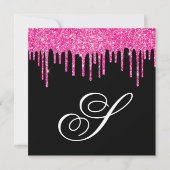 Hot Pink Glitter Drips op Black 40th Verjaardag Kaart (Achterkant)
