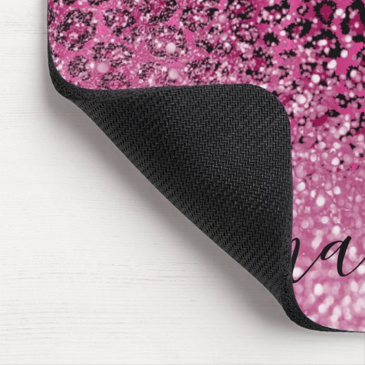 Hot Pink Glitter en Leopard Pattern - Personalisee Muismat (Hoek)