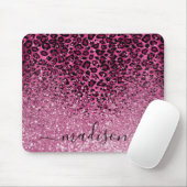 Hot Pink Glitter en Leopard Pattern - Personalisee Muismat (Met muis)