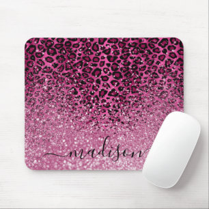 Hot Pink Glitter en Leopard Pattern - Personalisee Muismat