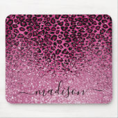 Hot Pink Glitter en Leopard Pattern - Personalisee Muismat (Voorkant)