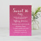 Hot Pink Glitter Faux Ombre Sweet 16 Uitnodiging (Staand voorkant)