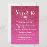 Hot Pink Glitter Faux Ombre Sweet 16 Uitnodiging