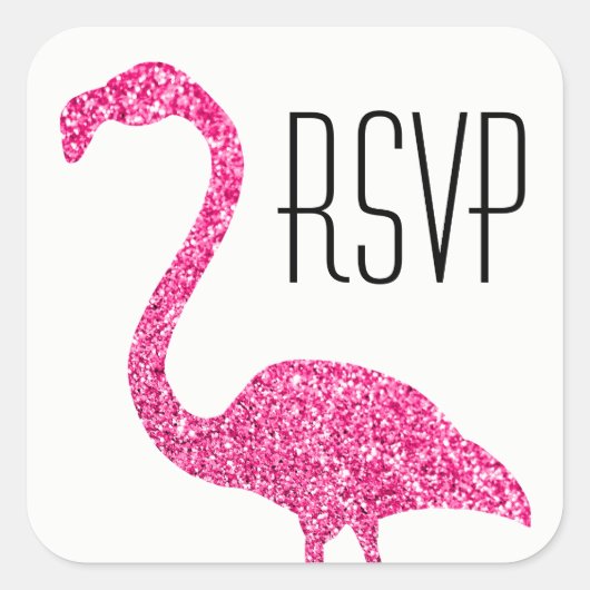 Hot Pink Glitter Flamingo RSVP Vierkante Sticker (Voorkant)