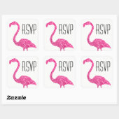 Hot Pink Glitter Flamingo RSVP Vierkante Sticker (Vel)