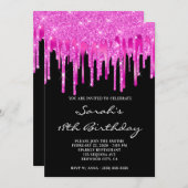 Hot Pink Glitter Foil Drips Black 18th Birthday Kaart (Voorkant / Achterkant)