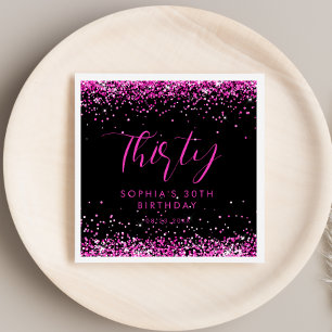 Hot Pink Glitter Gepersonaliseerde Verjaardagsfees Servet