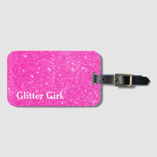 Hot Pink Glitter Girl Show je Sparkle Bagagelabel (Voorkant (horizontaal))