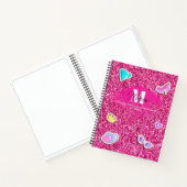 Hot Pink Glitter Girly Monogram Naam Schetsboek Notitieboek (Binnen)