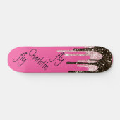 Hot Pink Glitter Girly Sparkle Persoonlijke naam Persoonlijk Skateboard (Horizontaal)