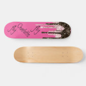 Hot Pink Glitter Girly Sparkle Persoonlijke naam Persoonlijk Skateboard (Horizontaal)
