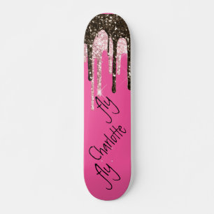 Hot Pink Glitter Girly Sparkle Persoonlijke naam Persoonlijk Skateboard