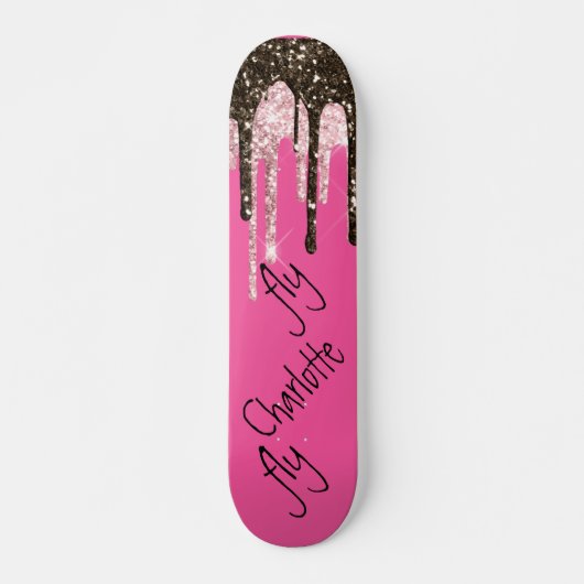Hot Pink Glitter Girly Sparkle Persoonlijke naam Persoonlijk Skateboard (Voorkant)