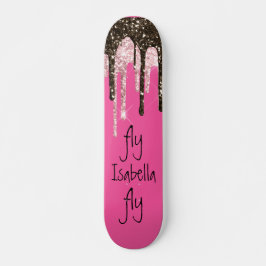 Hot Pink Glitter Girly Sparkle Persoonlijke naam Persoonlijk Skateboard