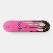 Hot Pink Glitter Girly Sparkle Persoonlijke naam Persoonlijk Skateboard (Horizontaal)
