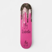Hot Pink Glitter Girly Sparkle Persoonlijke naam Persoonlijk Skateboard (Voorkant)