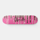 Hot Pink Glitter Girly Sparkle Persoonlijke naam Persoonlijk Skateboard (Horizontaal)