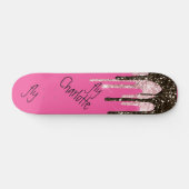 Hot Pink Glitter Girly Sparkle Persoonlijke naam S Persoonlijk Skateboard (Horizontaal)