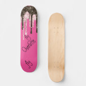 Hot Pink Glitter Girly Sparkle Persoonlijke naam S Persoonlijk Skateboard (Voorkant)