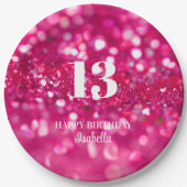 Hot Pink Glitter Glam gepersonaliseerd 13e verjaar Papieren Bordje