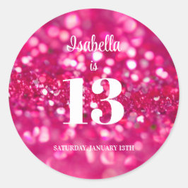 Hot Pink Glitter Glam gepersonaliseerd 13e verjaar Ronde Sticker