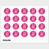 Hot Pink Glitter Glam gepersonaliseerd 13e verjaar Ronde Sticker (Vel)