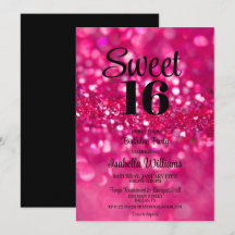 Hot Pink Glitter Glam Sweet 16 Verjaardag uitnodig