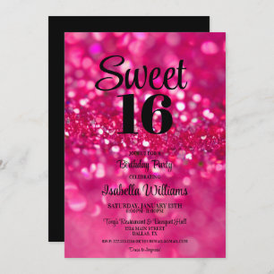 Hot Pink Glitter Glam Sweet 16 Verjaardag uitnodig Kaart