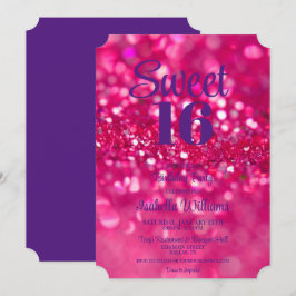 Hot Pink Glitter Glam Sweet 16 Verjaardag uitnodig Kaart