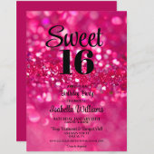 Hot Pink Glitter Glam Sweet 16 Verjaardag uitnodig Kaart