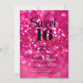 Hot Pink Glitter Glam Sweet 16 Verjaardag uitnodig Kaart (Voorkant)