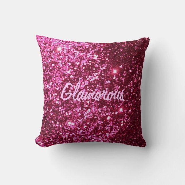 Hot Pink Glitter Glamoureus Pillow Kussen (Voorkant)