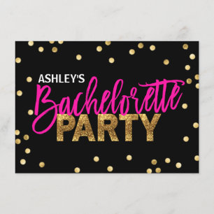 HOT Pink Glitter Gold BACHELORETTE FEEST Kaart