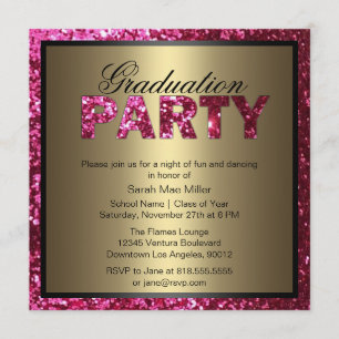Hot Pink Glitter Graduation Party Uitnodiging