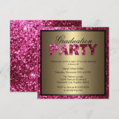 Hot Pink Glitter Graduation Party Uitnodiging (Voorkant / Achterkant)