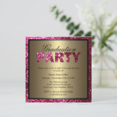 Hot Pink Glitter Graduation Party Uitnodiging (Staand voorkant)